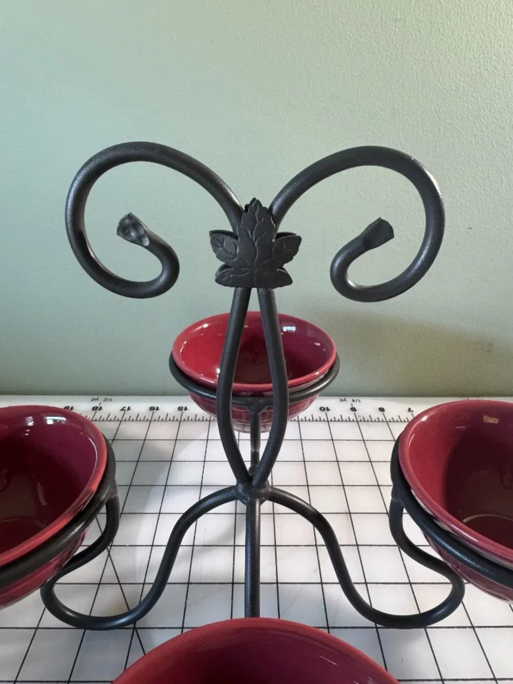 Longaberger Paprika Red Dessert & Condiment Bowl Caddy Set